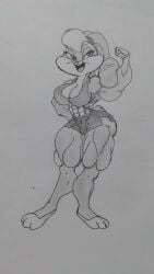 1girls abs bedroom_eyes biceps breasts clevage extreme_muscles female female_only huge_breasts lola_bunny looney_tunes monochrome muscles muscular muscular_arms muscular_female muscular_legs muscular_thighs rabbit shorts solo superfemlover warner_brothers wide_hips