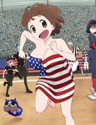 4th_of_july american_flag american_flag_bikini baseball baseball_bat baseball_cap baseball_uniform big_breasts brown_eyes brown_hair cleavage dismaiden female female_focus fourth_of_july gamagoori_ira guts_(kill_la_kill) inumuta_houka jakuzure_nonon junketsu kill_la_kill kiryuuin_satsuki male mankanshoku_mako matoi_ryuuko multiple_boys multiple_girls open_mouth running senketsu solo_focus streaker streaking studio_trigger