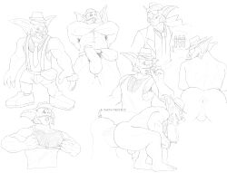 anus armpit_hair armpits balls cigarette ear_piercing erection facial_hair goblin goblin_male hairy hairy_anus hairy_chest hat islate_(artist) line_art male male/male male_only monochrome muscular nipples nose_piercing penis presenting_hindquarters rimming sunglasses world_of_warcraft