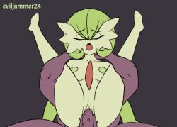 breasts closed_eyes cum_in_pussy cum_inside eviljammer24 full_nelson full_nelson_(legs_held) full_nelson_vaginal gardevoir green_hair legs_up penis pokémon_(species) pokemon pokemon_(species) purple_body self_upload vaginal_penetration white_body