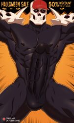 1boy 2020 abs balls bara barazoku biceps big_balls big_penis cresxart double_dragon_neon english_text erection gay halloween hard_on hi_res highres huge_cock kunio-kun male male_focus male_only manly muscles muscular muscular_arms muscular_legs muscular_male muscular_thighs nipples penis river_city_girls skeleton skull_head skullmageddon solo solo_male spread_legs text vein veiny_penis