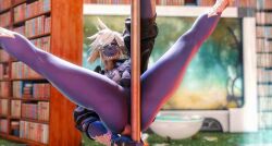 au_ra final_fantasy final_fantasy_xiv freckles horns jacket legs_apart male_focus male_only oc penis pole_dancing purple_body purple_skin rean scales_slave slut smile submission submissive_male white_hair white_scales