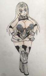 android big_ass big_breasts blonde_hair blue_eyes elf_orc_lunaire phantasy_star phantasy_star_online_2 phantasy_star_online_2_new_genesis rebecca_(original_character) traditional_media traditional_media_(artwork)