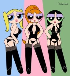 adult_version black_lips blossom_(powerpuff_girls) bubbles_(powerpuff_girls) buttercup_(powerpuff_girls) cleavage garter_belt garter_straps grown_up lingerie powerpuff_girls seductive_look silvercoconut sisters