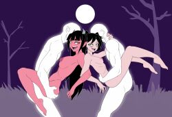 2020 2boys 2girls barefoot blush breasts dark_hair demon_girl ghost karen_(mystic_dong) mystic_dong nipples nude original_character twintails