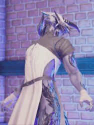 au_ra bandage black_scales clothed final_fantasy final_fantasy_xiv horns male_focus male_only oc penis purple_body purple_skin rean scales_slave slut submission submissive_male white_gloves