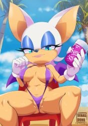 1girls anthro bat bat_ears bat_wings bedroom_eyes bikini blue_eyes blue_eyeshadow breasts chair clothing eyelashes eyeshadow female female_only furry gloves hair holding_object lipstick narrowed_eyes pink_lipstick rouge_the_bat sebasdono seductive sega sitting sling_bikini smile solo sonic_(series) sonic_the_hedgehog_(series) swimwear tan_body tan_skin white_hair wings