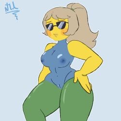 1girls artist_request big_ass big_breasts big_butt big_thighs blue_nipples blue_pussy blushed breasts brown_hair hand_on_thigh layunu noob nude ponytail roblox roblox_avatar robloxian source_request sunglasses sweating tagme tiktok tiktoker