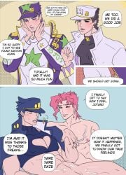 4boys after_sex comic dialogue diamond_is_unbreakable gay jojo's_bizarre_adventure jotaro_kujo male male_only noriaki_kakyoin stardust_crusaders stone_ocean text vintaro yaoi