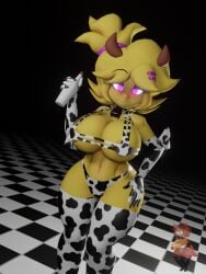 1girls 3d 3d_(artwork) alternate_version_available anthro armwear big_breasts breasts cally3d chica_(cally3d) chica_(fnaf) chiku chiku_(cryptia) clazzey cow_girl cow_horns cow_print cryptiacurves fazclaire's_nightclub female female_only five_nights_at_freddy's fnaf fredina's_nightclub furry huge_breasts legwear looking_at_viewer scottgames thick_thighs vxast wide_hips yellow_fur