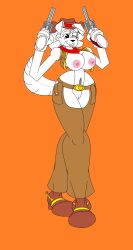 big_breasts big_hips cartoony cosplay cowboy_hat cowboy_pants cowgirl_outfit creampie_the_dog furry gloves gunslinger jacket marlon64 naked_boots nude_female scarf simple_background without_panties