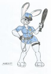 cosplay dominant_female female furry judy_hopps marlon64 police_uniform policewoman rabbit_girl traditional_media_(artwork) zootopia