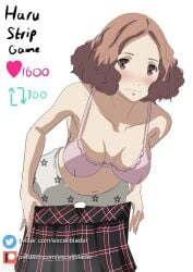 1girls atlus blush blushing_female bra breasts brown_hair curly_hair excaliblader female female_focus female_only floofy_hair fluffy_hair hanging_breasts haru_okumura heart leaning_forward pantyhose persona persona_5 pulling_down_skirt sega shin_megami_tensei skirt_down skirt_removed solo solo_female solo_focus standing strip_game stripping taking_clothes_off twitter_strip_game_(meme) wavy_hair white_hair