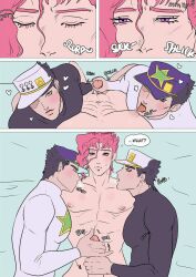 comic diamond_is_unbreakable gay jojo's_bizarre_adventure jotaro_kujo male male/male/male male_nipples male_only mmm_threesome noriaki_kakyoin penis stardust_crusaders stone_ocean sucking_male_nipple sucking_nipples threesome vintaro yaoi