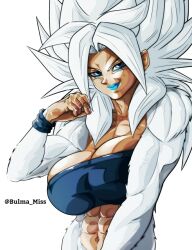 1girls abs biceps big_breasts blue_eyes blue_eyeshadow blue_lipstick breasts dragon_ball dragon_ball_gt dragon_ball_super dragon_ball_xenoverse dragon_ball_z female female_focus female_on_top female_only female_solo fist fur lunna muscles muscular muscular_female navel nuggetmcfly original_character png saiyan shiny shiny_breasts shiny_clothes shiny_fur shiny_hair shiny_skin smirk smirking solo solo_female solo_focus spiky_hair super_saiyan super_saiyan_4 super_saiyan_5 transparent_background tube_top tubetop white_fur white_hair wristband_only