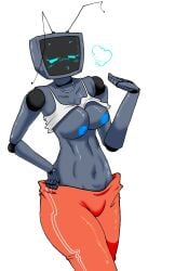 antennae areolae basketball_shorts big_breasts blue_nipples blush blush_lines breasts breasts_out female friday_night_funkin friday_night_funkin_mod hex_(yingyang48) hilder joints navel nipples o3o robot robot_girl robot_joints rule_63 screen_face tagme top_lift white_background