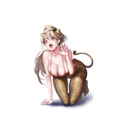 blonde_hair brave_new_world cleavage jin_seo-rin large_breasts paw_pose tiger tiger_print yoongonji