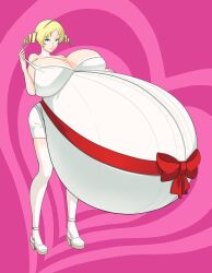 blonde_hair blue_eyes catherine catherine_(game) huge_breasts hyper hyper_belly hyper_pregnancy pregnant saburox short_hair solo succubus