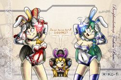 ameerashourdraws ass breasts bunny_costume bunny_ears bunnysuit dancing hypnosis marisa_kirisame mind_control reimu_hakurei sanae_kochiya thighs touhou