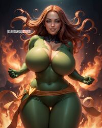 ai_generated big_breasts bodysuit breasts busty female_focus female_only heroine hourglass_figure huge_breasts jean_grey kw0337 large_breasts long_hair marvel marvel_comics phoenix_(x-men) red_hair redhead solo solo_female solo_focus superhero_costume superheroine thigh_gap tight_bodysuit tight_clothing x-men_first_class