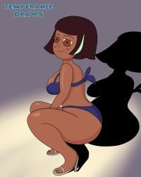 1girls aged_up alternate_eye_color alternate_hair_color alternate_hairstyle alternate_skin_color ass bare_back bare_shoulders bare_thighs big_ass bikini bikini_bottom bikini_top blue_bottomwear blue_topwear brown_hair clothed clothing dark-skinned_female dark_skin disney disney_channel disney_xd freckles high_heels jackie_lynn_thomas multicolored_hair pinup race_swap shadow short_hair smile smiling solo solo_female solo_focus squatting star_vs_the_forces_of_evil temperancedraws thick_thighs thighs toes topwear two_tone_hair wide_hips