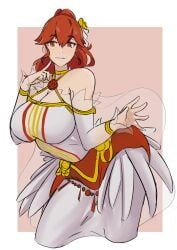 1girls alternate_breast_size alternate_costume anna_(bridal)_(fire_emblem) anna_(fire_emblem) anna_(fire_emblem_awakening) bare_shoulders big_breasts breasts bride cleavage dress female female_only finger_to_face fire_emblem fire_emblem_awakening fire_emblem_heroes in2naps large_breasts looking_at_viewer medium_hair nintendo official_alternate_costume ponytail red_eyes red_hair see-through shoulders smile solo veil wedding_dress white_background
