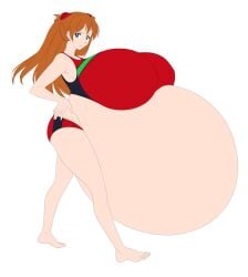 asuka_langley_sohryu breasts_bigger_than_head huge_breasts hyper hyper_pregnancy looking_at_viewer neon_genesis_evangelion pregnant saburox solo souryuu_asuka_langley swimsuit