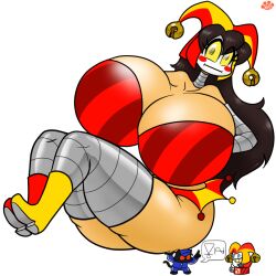 big_breasts bimbo boob_window breasts_bigger_than_head clothed clothing female huge_breasts jester kecomaster