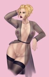 1girls blizzard_entertainment blonde_hair dominika human human_(world_of_warcraft) original_character see-through see-through_clothes solo stockings warcraft warlock_(warcraft) world_of_warcraft