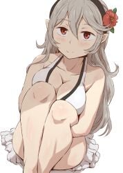 1girls alternate_costume bikini breasts cleavage corrin_(fire_emblem) corrin_(fire_emblem)_(female) female female_only fire_emblem fire_emblem_fates fire_emblem_heroes grey_hair kuhuku006f86 large_breasts looking_at_viewer nintendo official_alternate_costume pointy_ears red_eyes smile solo swimsuit white_bikini white_swimsuit