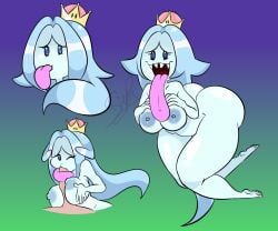 1boy 1girls anthro barefoot big_breasts big_tongue boo_(mario) boosette completely_nude completely_nude_female crown female female_focus full_body ghost ghost_girl long_tongue male mario_(series) naked naked_female new_super_mario_bros._u_deluxe nintendo nude nude_female pixelzsinful super_crown