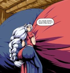 breasts_bigger_than_body dialogue eirin_yagokoro gigantic_breasts hkami huge_ass huge_breasts hyper hyper_breasts looking_at_viewer massive_breasts solo touhou white_hair