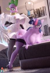 3d alicorn anthro anthro_on_anthro areola bent_over breasts equid equine female footwear friendship_is_magic furry futa_on_female futanari grabbing_own_breast hasbro high_heels highres holding_breast horn large_breasts mammal my_little_pony nipples princess_celestia_(mlp) rinny sex skinsuit spike_(mlp) thighhighs twilight_sparkle_(mlp) unicorn wings