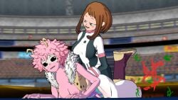 3d anal animated ashido_mina ass balls_touching black_sclera boku_no_hero_academia breasts brown_eyes brown_hair casual clothing defeated defeated_heroine futa_on_futa futa_only futanari human intersex mina_ashido mp4 multiple_girls my_hero_academia no_sound ochako_uraraka ochako_uraraka_(hero_outfit) on_stomach pale_skin penis pink_hair pink_skin public sex sfmslayer source_filmmaker stadium tagme testicles uraraka_ochako video yellow_eyes