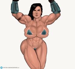 abs alternate_version_available armor armpits arms_up biceps big_breasts bikini_armor black_hair busty cara_dune face_tattoo gina_carano gnashershells looking_at_viewer massive_breasts muscles muscular muscular_female pov star_wars tan_body tanline tattoo the_mandalorian thick thick_thighs