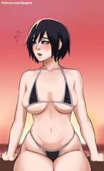 big_breasts bikini blush kingdom_hearts looking_away sitting spageta xion