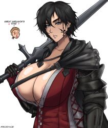 1girls arcsinge cleavage clive_rosfield female female_focus final_fantasy final_fantasy_xvi gav_(ffxvi) huge_breasts light-skinned_female rule_63 square_enix sword tattoo weapon