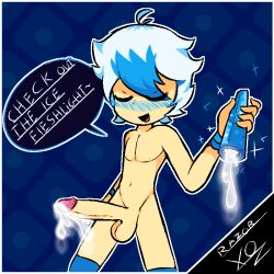 blue_hair cum fleshlight huge_cock ice noble_series original_character razor_xo showing_off white_hair yan_freezo