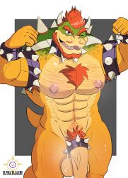 1boy 2023 black_background bowser boy closed_eye cock_ring elpiratalakshm1 gay gay_male hi_res looking_at_viewer male male_only mario_(series) muscular muscular_male nintendo nipples open_mouth penis pubic_hair showing_teeth simple_background smile solo solo_focus solo_male standing tagme testicles vein veiny_penis white_border