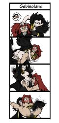 1boy 2girls 4koma assisted_fellatio bakaiju binah black_hair blush breasts comic cum_in_pussy cum_inside cunnilingus deepthroat double_penetration double_tribadism_on_penis ffm_threesome forced_oral full_nelson full_nelson_(legs_held) full_nelson_vaginal gebura_(lobotomy_corporation) library_of_ruina lip_flossing lobotomy_corporation project_moon pussy_sandwich red_hair roland strap-on threesome tribadism_on_penis