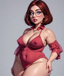 1girls aged_up ai_generated brown_hair curvy detached_collar detached_sleeves domn family_guy glasses lingerie lipstick looking_at_viewer meg_griffin milf nipples nipples_visible_through_clothing plump realistic short_hair shortstack skindentation stable_diffusion tko-san wide_hips