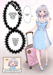 big_breasts blue_eyes cleavage cute doujin doujinshi female_only flashback lin_(artist) manga original rosy_cheeks short_hair silver_hair