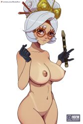 1girls \m/ areolae big_breasts breasts female female_only flute glasses gloves looking_at_viewer naked naked_female nipples nude nude_female purah pussy red_eyes smile solo solo_female superholx tears_of_the_kingdom the_legend_of_zelda white_hair