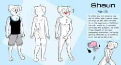 1boy ambiguous_genitalia anthro ass blush chunkiroll covering_crotch cuntboy dog_ears electric_mixer embarrassed embarrassed_nude_male furry furry_only holding_genitals intersex male nude o~o reference_sheet shocked_expression solo_male twink white_fur