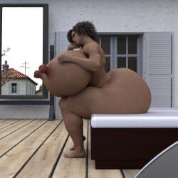 3d angry barefoot big_ass big_breasts dark-skinned_female daz3d daz_studio dzcelestial3d feet female female_only hyper_ass hyper_breasts hyper_lips impatient lips mirror outside pool poolside sitting solo