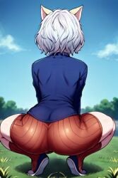 1girls ai_generated animal_ears ass big_butt breasts butt butt_focus cat_girl catgirl chimera_ant clothed fat_ass female female_only humanoid hunter_x_hunter neferpitou pale-skinned_female pale_skin short_hair shounen_jump solo thighs villainess white_hair