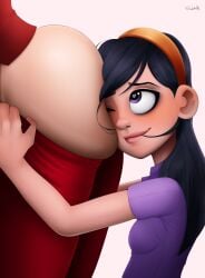 2girls ass ass_worship big_ass big_butt black_hair face_in_ass female female_only heart-shaped_pupils helen_parr incest mature_female milf mother_and_daughter multiple_girls pixar shadikbitardik the_incredibles violet_parr yuri