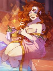 bath bathing bathroom blue_eyes cleavage curvaceous curvy curvy_body curvy_female curvy_hips ginger ginger_hair portia_devorak red_hair smile smiling smiling_at_viewer the_arcana the_arcana_game thighs wink winking winking_at_viewer