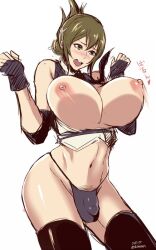 1futa balls big_breasts blush breasts clothed clothing flaccid futa_only futanari human kisaragi_chitose light-skinned_futanari light_skin mostly_nude open_mouth panties penis shiibara_tetsu solo standing super_robot_wars topless