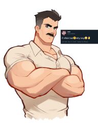 big_pecs blue_eyes clothed clothed_male dark_hair dilf invincible jonigiri male male_only moustache muscular_arms muscular_male omni-man polo_shirt solo tight_shirt undercut